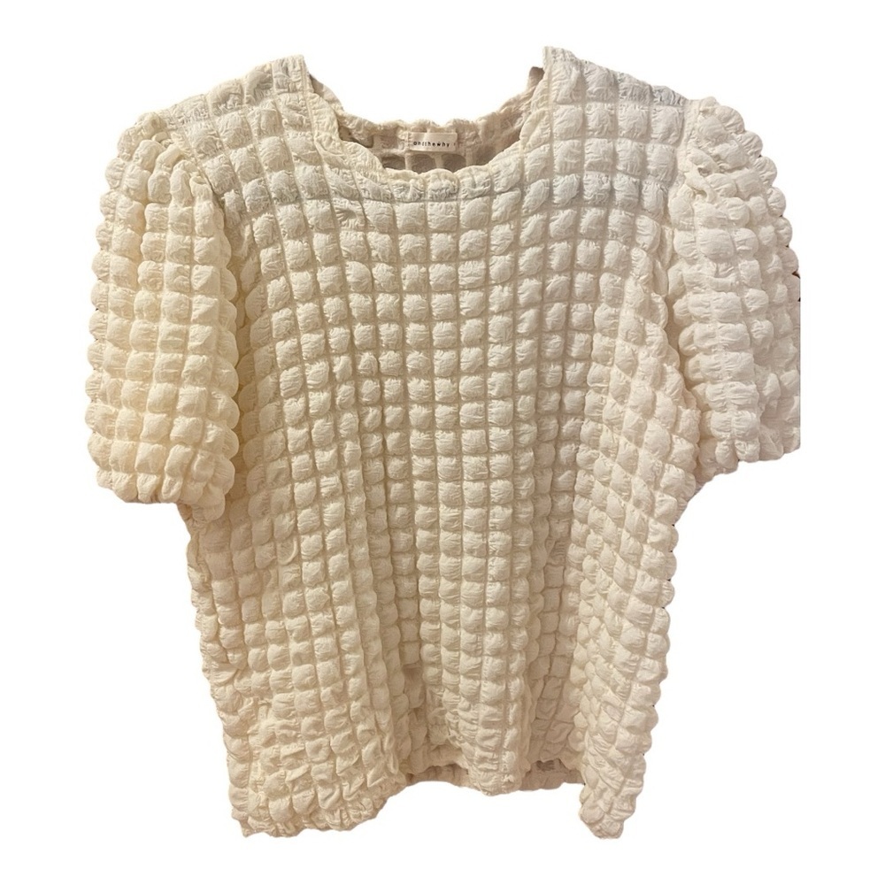 Textured Puff Sleeve Cream Top - Women